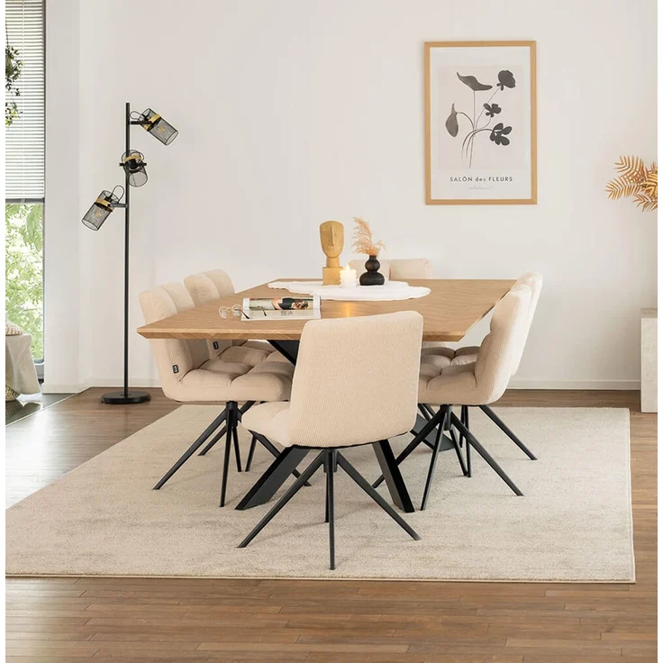HOME DELUXE Essgruppe Eckig AVENCIA inkl. Sternfuß - 200 x 120 cm Fishbone Oak 6 Stühle Creme – Bild 1