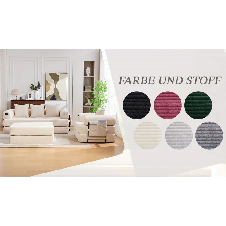 ZUBALIYA Ecksofa 94x67 cm, mit Ablageflächen, mit Cordbezug, mit breiten Armlehnen, modular aufgebaut, mit Schaumstoffpolsterung – Bild 17