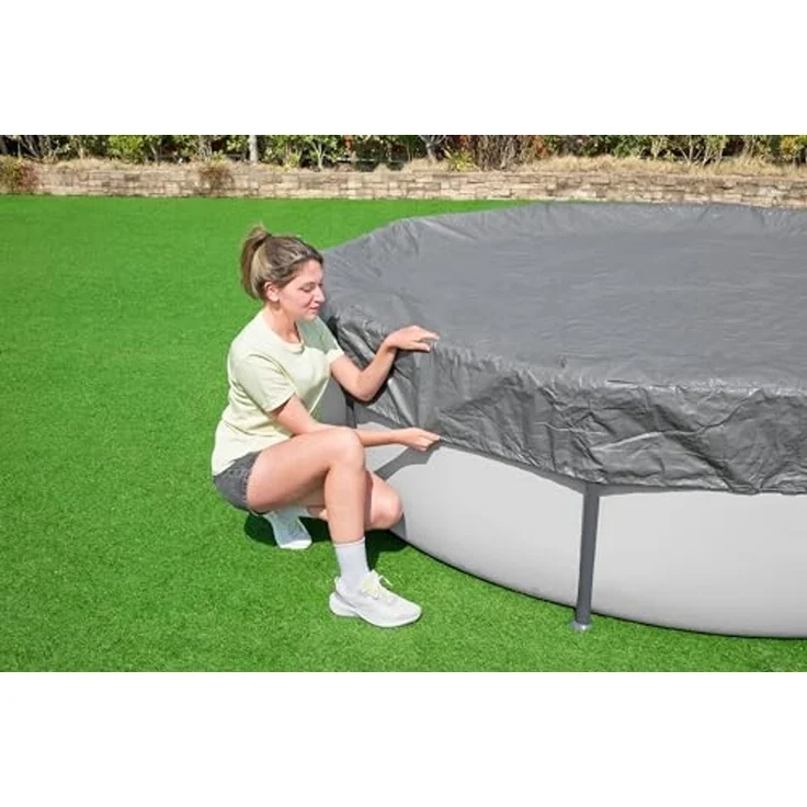 Bestway Winterfeste Premium-Abdeckplane Ø 370 cm Grau rund – Bild 5