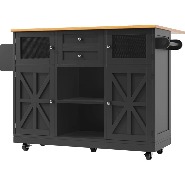Ess- und Servierwagen 140×70 cm Schwarz, ausziehbar, klappbare Seitenwände, 360° Drehfunktion, Metallgriffe, geräumige Schublade, 93.5cmx140cmx40-70cm – Bild 10
