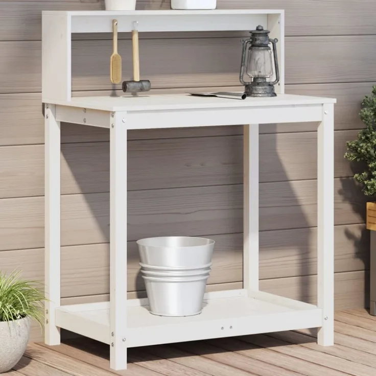 vidaXL Pflanztisch mit Ablagen Weiß 82,5 x 50 x 109,5 cm Massivholz Kiefer 832408