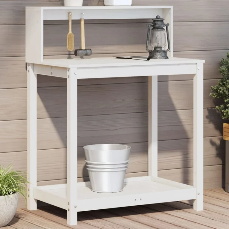 vidaXL Pflanztisch mit Ablagen Weiß 82,5 x 50 x 109,5 cm Massivholz Kiefer 832408 – Bild 1