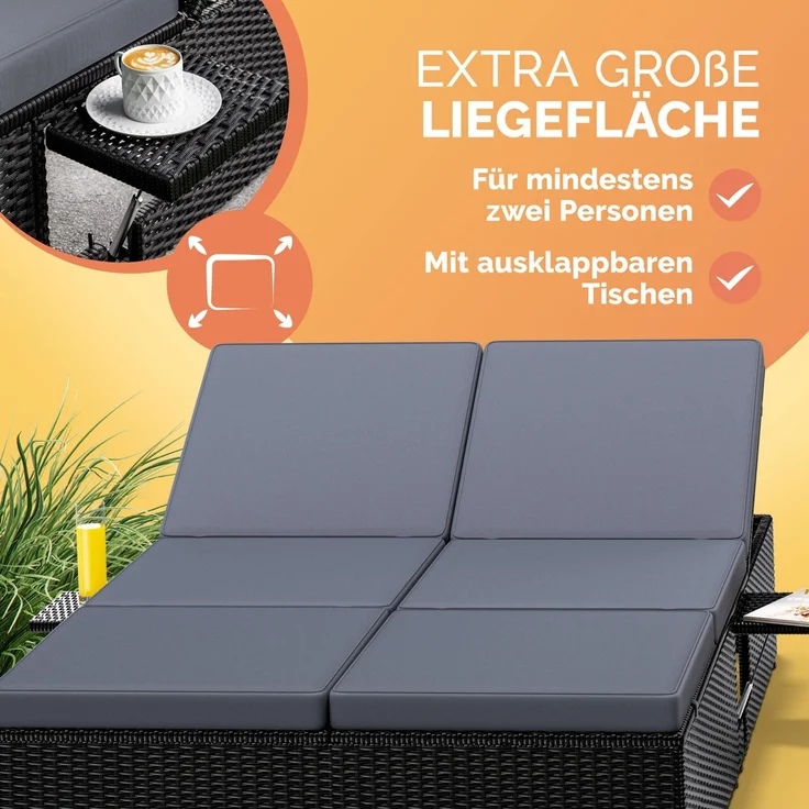 CASARIA® Sonnenliege 2 Personen Klapptisch Schwarz Anthrazit – Bild 6