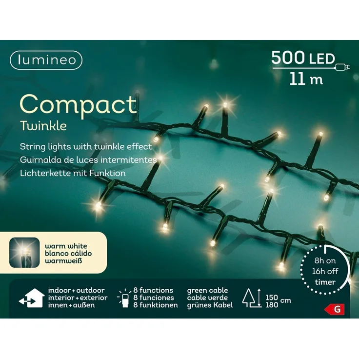 Lumineo LED-Lichterkette Compact Außen 16 m warmweiß