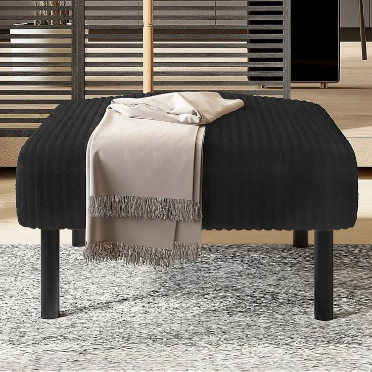 DESVIAE Hocker gepolstert 56x51x39 cm aus Cordstoff Schwarz mit Metallgestell – Bild 3