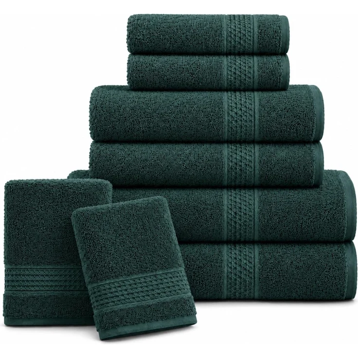 Komfortec Handtücher Set 8 Teilig aus 100% Baumwolle | 2x Badetücher 70x140, 2x Handtücher 50x100, 2x Gästetücher 30x50, 2x Waschlappen 16x21 cm, Dunkelgrün