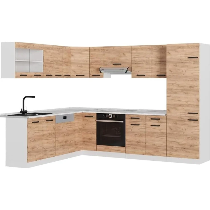 Eckküche R-Line Goldkraft Eiche/Weiß 287 x 227 cm AP Eiche Vicco – Bild 1