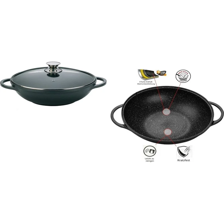 XXL Bratpfanne Wokpfanne Induktion Doppelter Griff Ø 40cm DW-40 Schwarz – Bild 1
