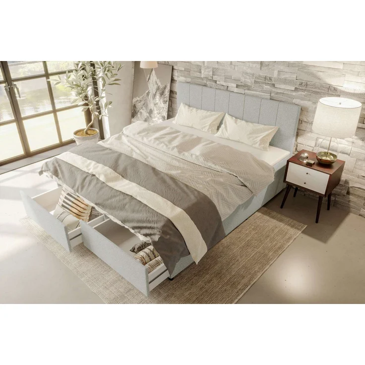 99rooms Kira Boxspringbett Strukturstoff NEVE Hellgrau 140x200 cm – Bild 3