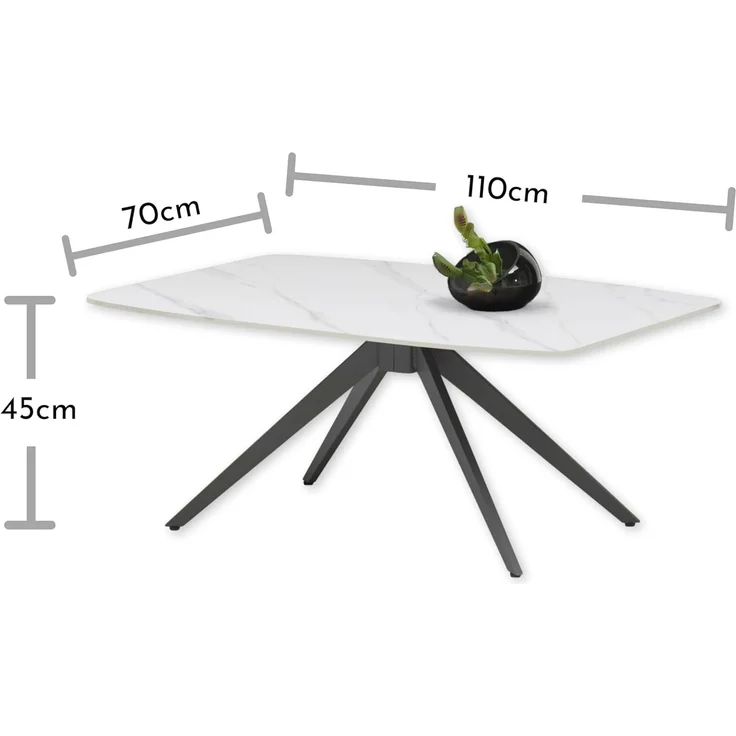 Stella Trading Finn Couchtisch in Marmor Optik, Weiß - Moderner Wohnzimmertisch mit Keramikplatte und Metallgestell - 110 x 45 x 70 cm (B/H/T) – Bild 3
