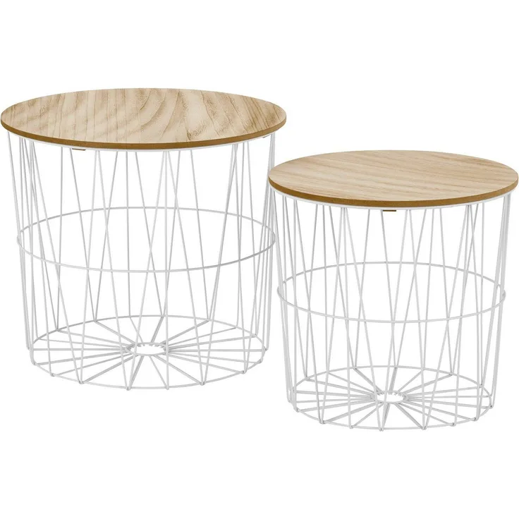 Beistelltisch Max 2er Set 46 x 46 x 40 cm Metallkorb mit abnehmbarer MDF-Platte