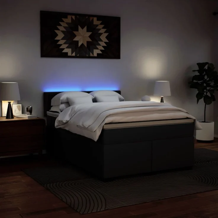 vidaXL Boxspringbett mit Matratze Schwarz 140x200 cm Kunstleder 3288424 – Bild 5