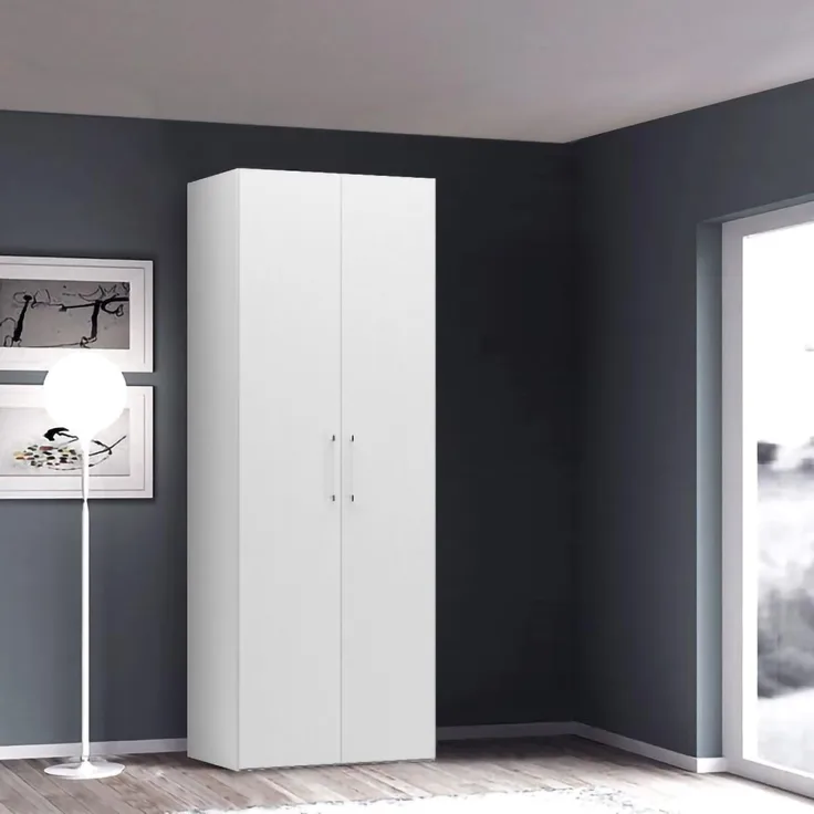 Dmora Kleiderschrank mit 2 Flügeltüren, Esche weiß, 91 x 247 x 58 cm, mit Kleiderstange