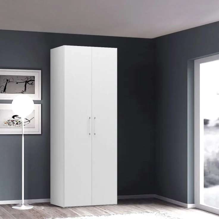 Dmora Kleiderschrank mit 2 Flügeltüren, Esche weiß, 91 x 247 x 58 cm, mit Kleiderstange