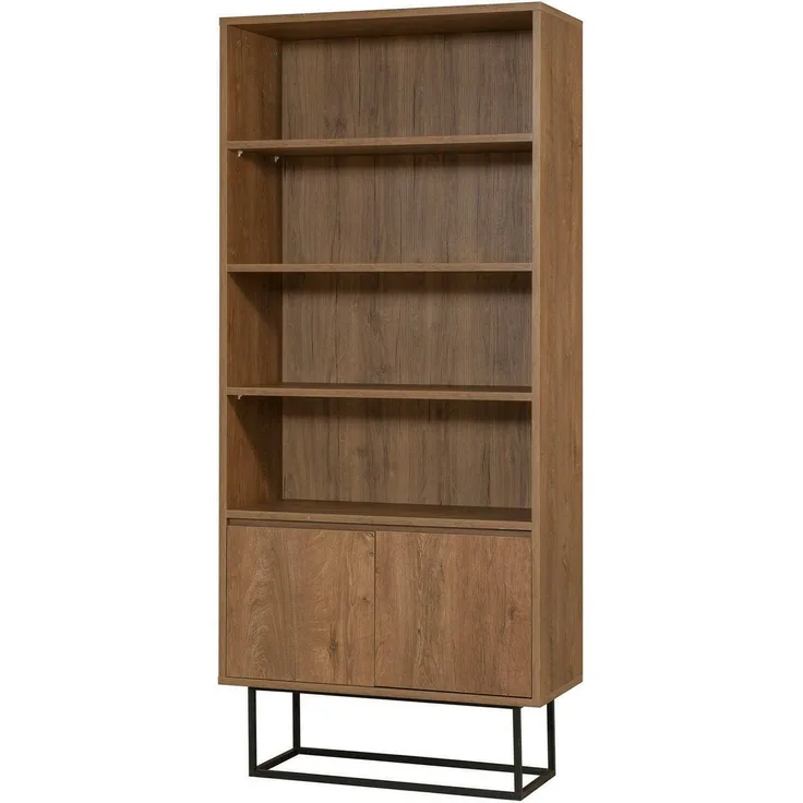 Dmora Bücherregal Morgana, Büroregal, Mobiler Buchhalter, Bücherbrett, 80x36h182 cm, Walnuss und Schwarz