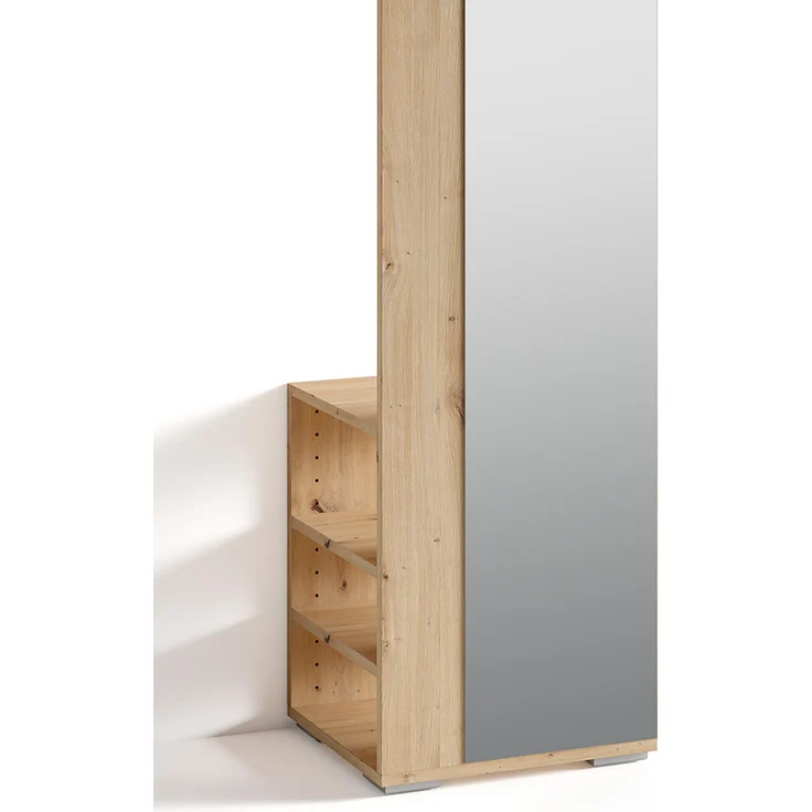 byLIVING Flurgarderobe BEN / Garderobe Artisan Eiche-Optik hellbraun mit Spiegel / Spiegelschrank für den Flur mit Kleiderstange und Ablage / B 40, H 184, T 35 cm – Bild 4