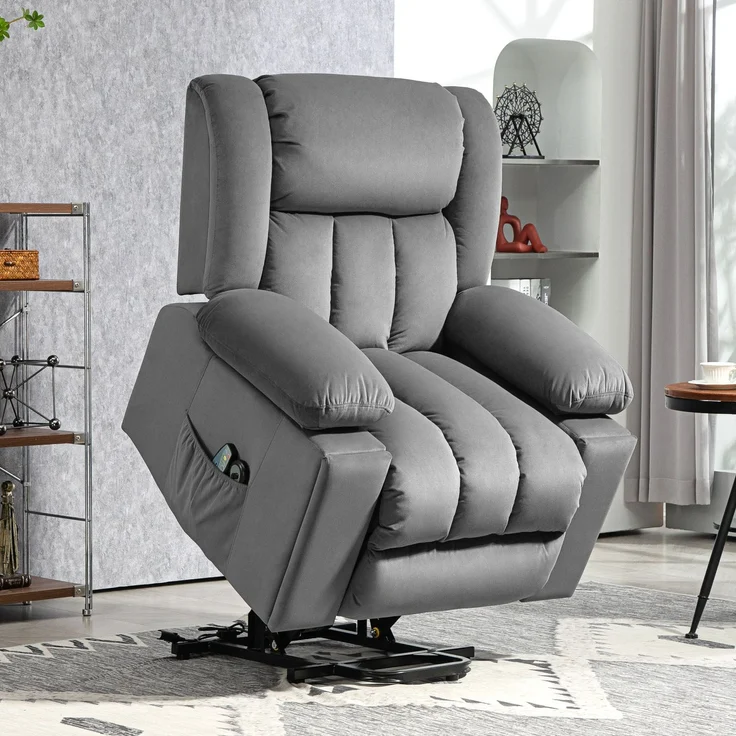 MELAYR, Elektrischer Aufsteh-Sessel, Weicher, samtartiger Stoff, USB-Anschlüsse, 101 x 93 x 104 cm, Dunkelgrau – Bild 3
