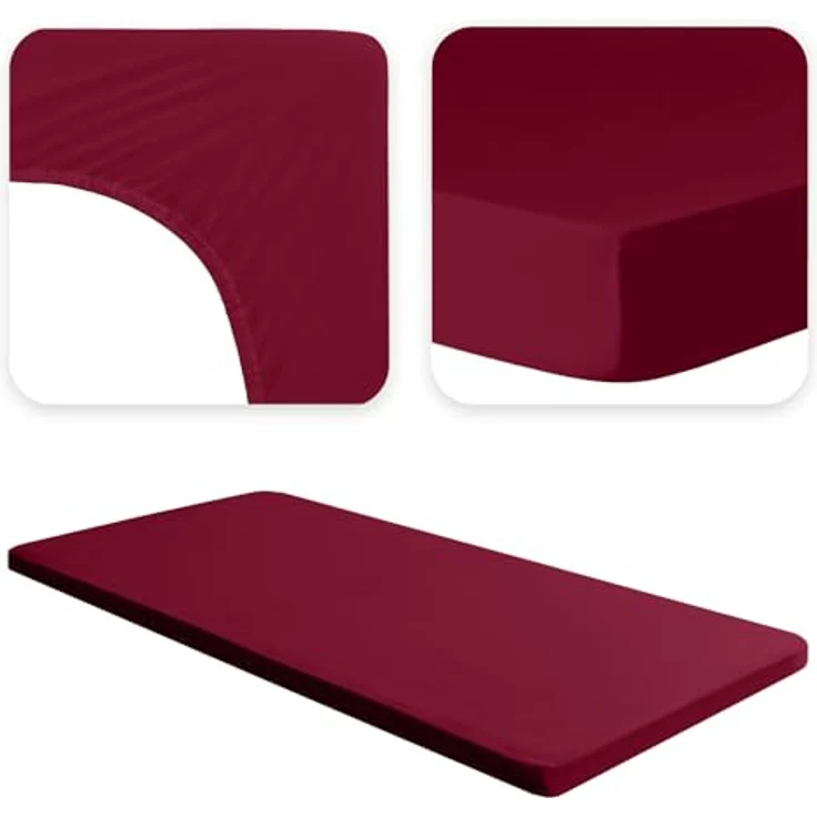 Jacobson Jersey Spannbettlaken Spannbetttuch Baumwolle Bettlaken (Topper 90-100x200 cm, Bordeaux) – Bild 3