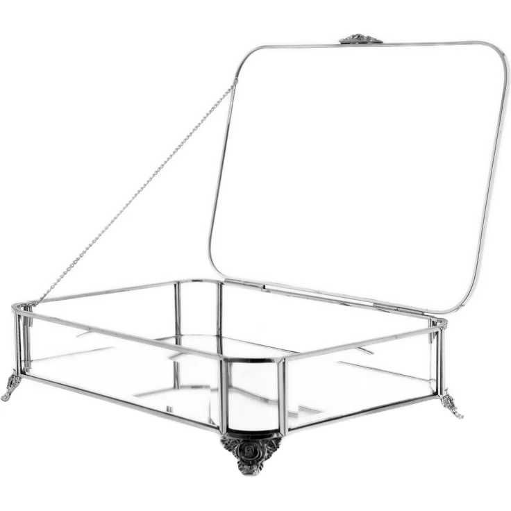 Schmuck- und Dekobox mit Deckel & Spiegelboden, 20 x 30 x 8 cm - Silber – Bild 1