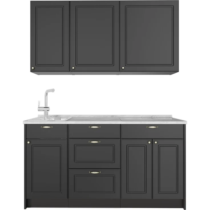 Singleküche Fame-Line Anthrazit-Gold Landhaus/Anthrazit 150 cm, AP Marmor Vicco – Bild 1