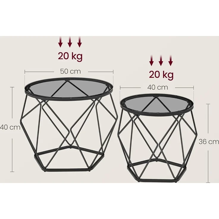 Vasagle Couchtisch rund, 2er Set, Wohnzimmertisch, Beistelltisch, modern, abnehmbare Tischplatte, für Wohnzimmer, schiefergrau-tintenschwarz – Bild 3