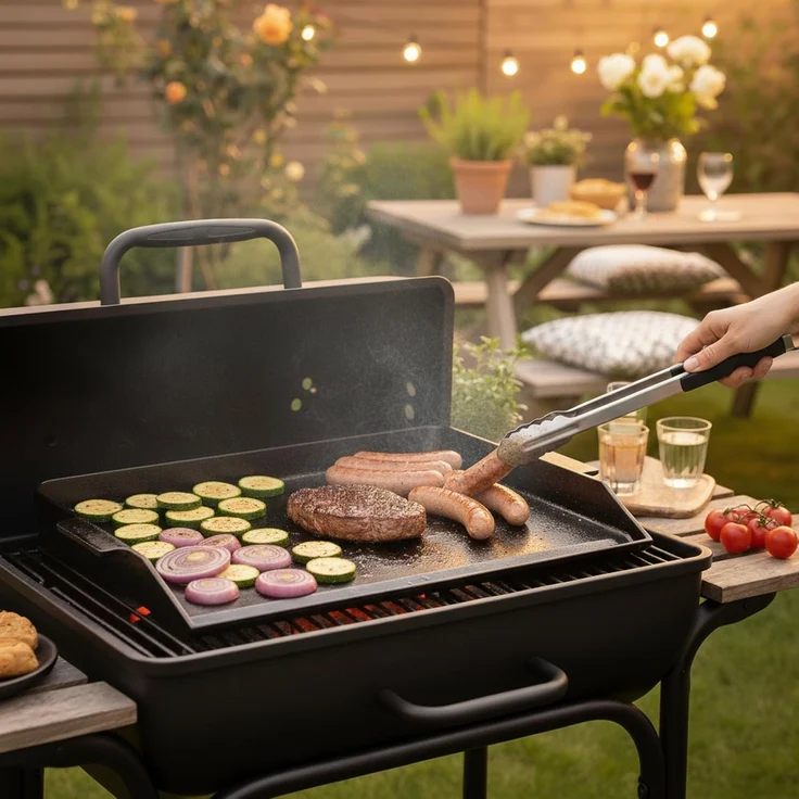 BBQ-Toro Grillplatte Gusseisen, 59 x 41 cm, BBQ Plancha emailliert, Grillpfanne – Bild 2