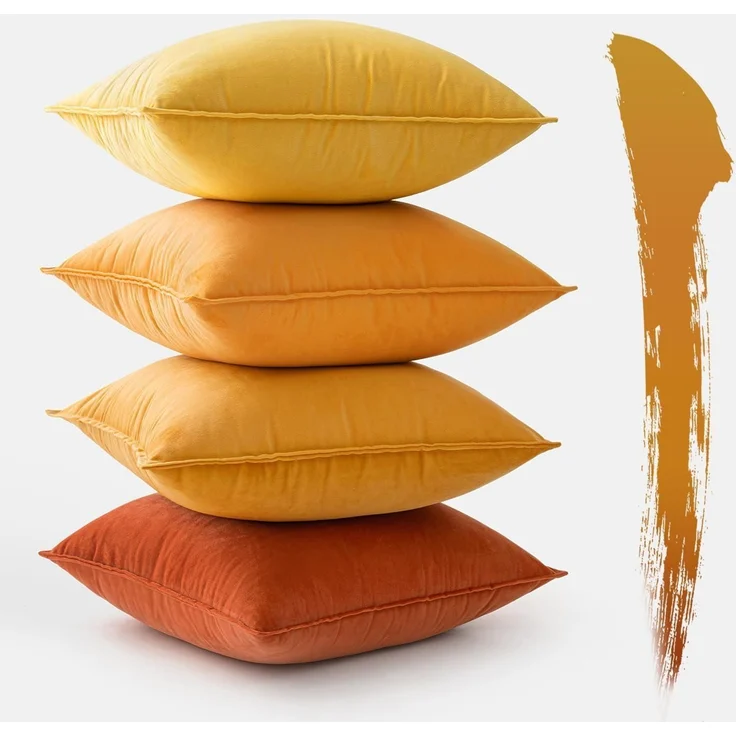 MIULEE 4er Set Samt Kissenbezug 50x50 cm Orange Serie Sofakissen Deko – Bild 1
