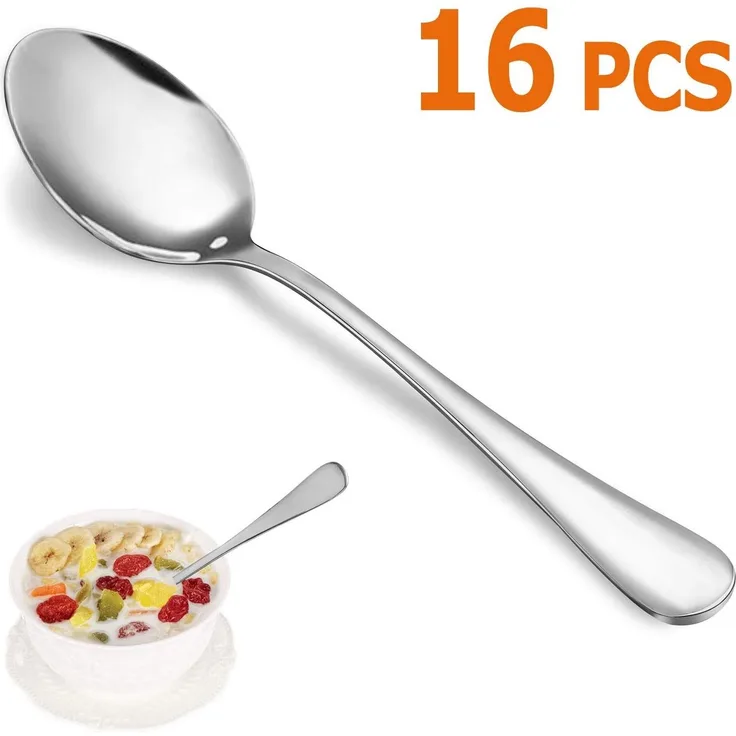 Teelöffel-Set, 16 Stück, 17 cm, Silber-Löffel, Premium-Lebensmittelqualität, 18 10 Edelstahl, langlebige Metall-Teelöffel, kleine Besteck-Löffel, Küchen-Löffel, Spiegel-Finish & spülmaschinenfest 6. 7'' silber