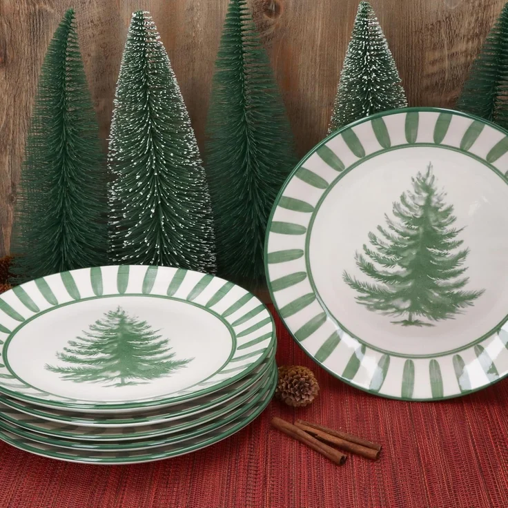 MamboCat Speiseteller 6x Wald grün Speiseteller Steingut 6 Personen Essteller Weihnachten, Weihnachtsgeschirr, Winter, Weihnachtsset, Geschirr – Bild 3