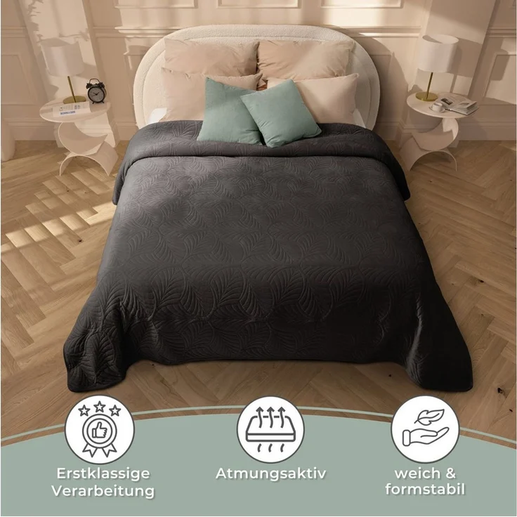 Gräfenstayn Tagesdecke Gräfenstayn Premium Tagesdecke mit nahtloser Steppung & Blatt-Design, Gräfenstayn Premium Tagesdecke mit nahtloser Steppung & Blatt-Design – Bild 3
