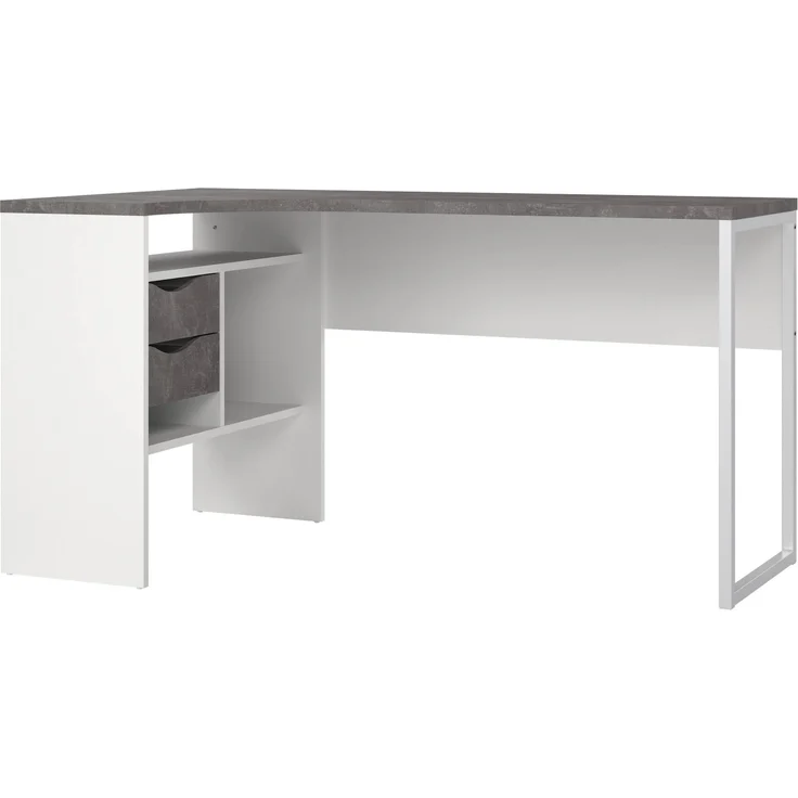 Dmora Schreibtisch Moire, Mehrzweckschreibtisch, Bürotisch für PC, Eckschreibtisch, 145x81 h77 cm, Weiß und Grau – Bild 6