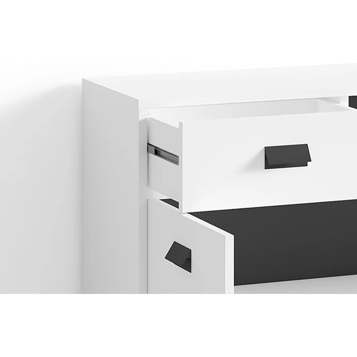 byLIVING Badezimmer Kommode WELLNESS in Melamin weiß, Griffe aus Metall in schwarz / Badschrank mit einer Schublade und zwei Türen / B 80,5, H 77,5, T 31 cm – Bild 4