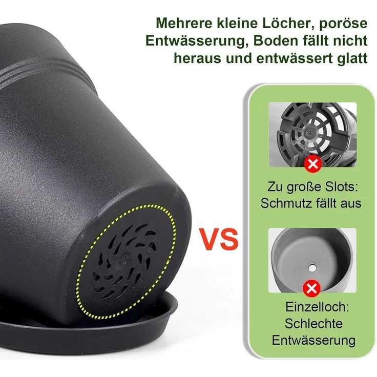 Blumentopf Set 8er Packs 10cm mit Untersetzer Schwarz Hydrokultur Topf – Bild 3