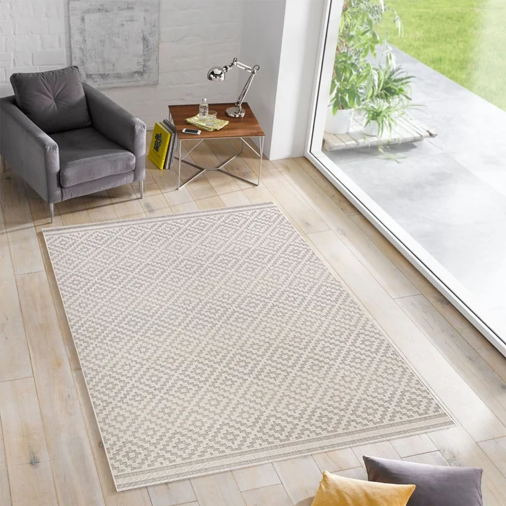 In- & Outdoorteppich Raute Grau Creme - 140 x 200 x 0 cm – Bild 4