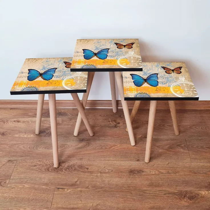 Skye Decor '3Shp58 - Multicolor' Satztisch mit Digitaldruck (3-teilig), Mehrfarbig, 35 x 52 x 35 cm