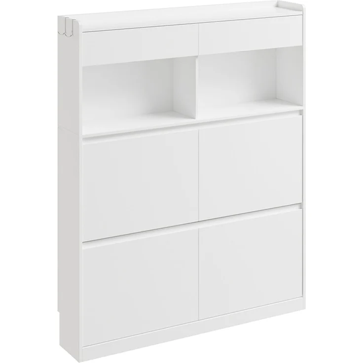 SoBuy FSR224-E-W Schuhschrank, Schuhkipper, Schuhregal, MDF, Lackiert, Weiß, 98 x 120 x 19 cm – Bild 1