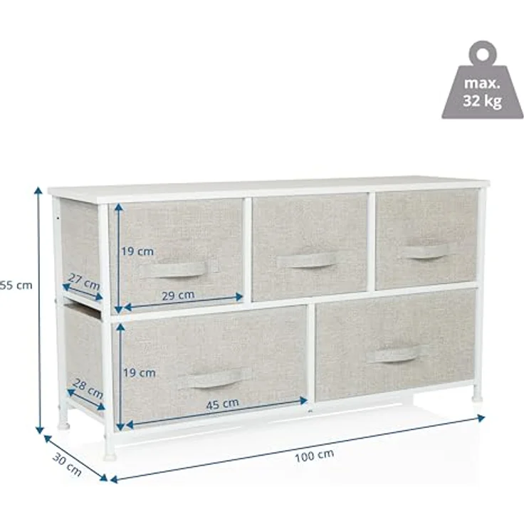 hjh LIVING Kommode mit 5 Stoffschubladen, Grau, 100x30x55 cm – Bild 3
