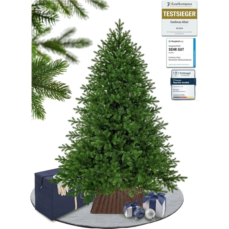 EveXmas Altair Künstlicher Weihnachtsbaum Grün 215 cm – 1216 Astspitzen, 100% PE Spritzguss, Fichten-Optik, inkl. Metallständer, Tasche & Baumkorb – Bild 1