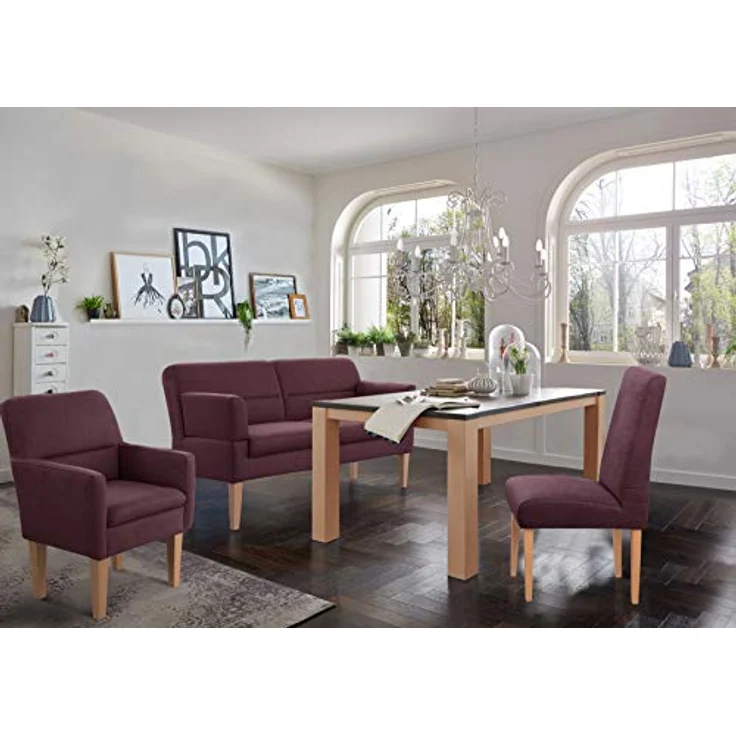 CAVADORE 2,5-Sitzer Küchensofa Kira / Sitzbank für Küche, Esszimmer oder Wohnküche inkl. Armteilverstellung / Leichte Fleckenentfernung dank Soft Clean / 168 x 94 x 81 / Flachgewebe: Weinrot – Bild 3
