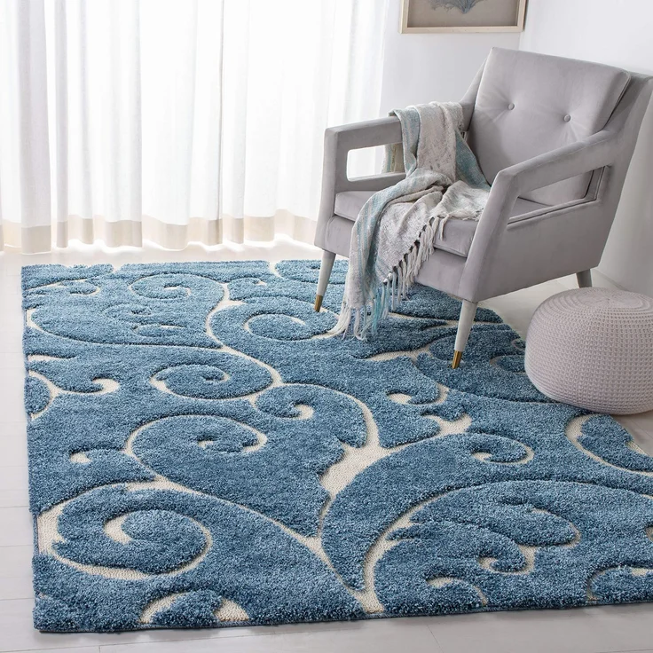 SAFAVIEH Zottelig Teppich für Wohnzimmer, Esszimmer, Schlafzimmer - Florida Shag Collection, Hoher Flor, Hellblau und Creme, 160 X 229 cm
