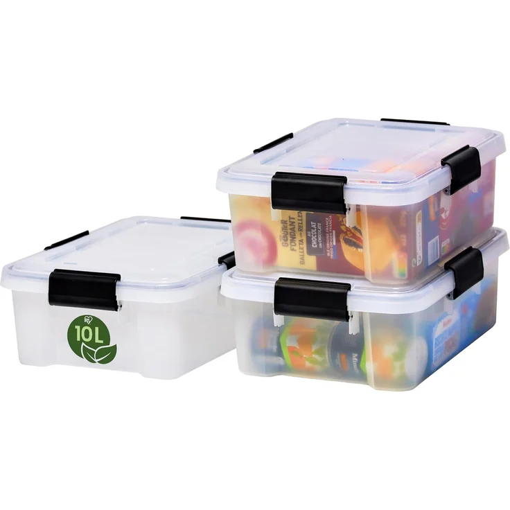 Iris Ohyama Luftdichte Kunststoff-Aufbewahrungsboxen mit Deckel, 10L, 3er-Set, Transparent, Hermetischer wasserdichter Verschluss, Robuste Schnappverschlüsse, Stapelbar, Staubschutz, BPA-frei, AT-S – Bild 1