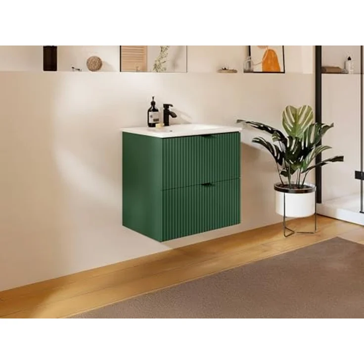 Vente-unique - ZEVINI Waschbeckenmöbel Holz, Platte Grün - B 47 cm x H 60 cm x L 60 cm – Bild 2