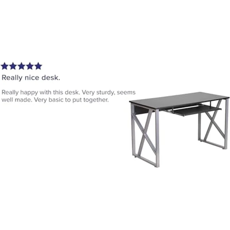 Flash Furniture Salvador Computertisch mit ausziehbarer Tastaturablage und Kreuzstrebenrahmen Schwarz – Bild 5