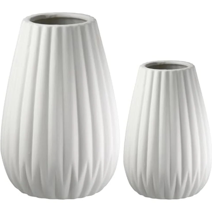 GILDE Deko Vasen Set 2-teilig, Matte Porzellan-Vasen in Weiß, Höhe 12,5/17 cm für Pampasgras und Tulpen, moderne Tischdekoration – Bild 5