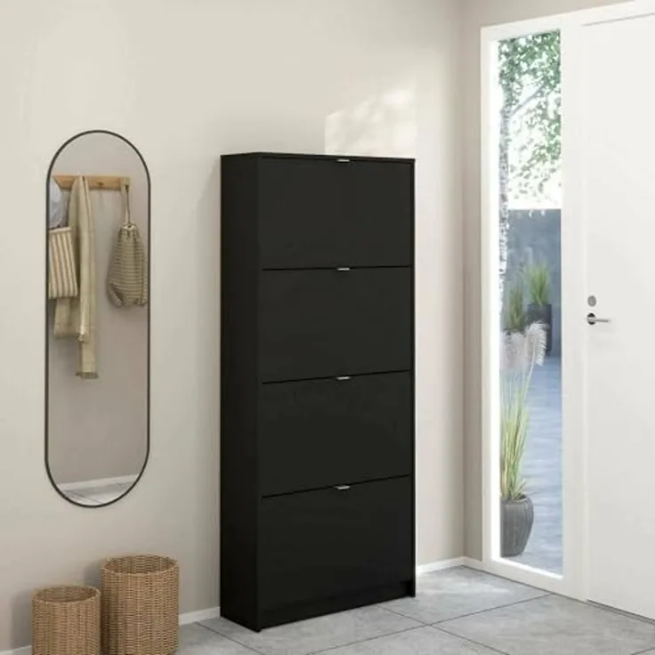 Dmora - Schuhschrank Natalie, Schuhregal, Mehrzweck-Eingangsgarderobe, Möbel für Schuhe, 70x24 h162 cm, Schwarz