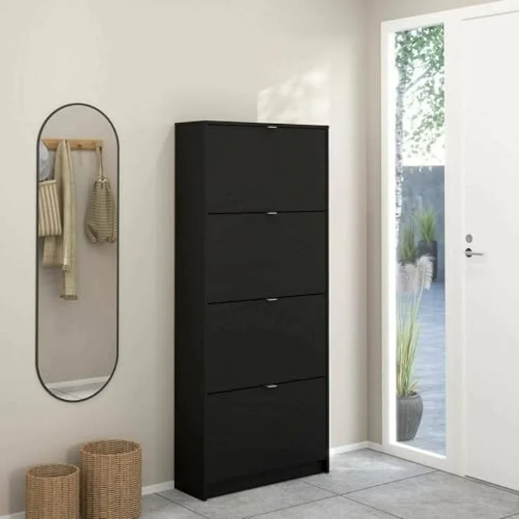 Dmora - Schuhschrank Natalie, Schuhregal, Mehrzweck-Eingangsgarderobe, Möbel für Schuhe, 70x24 h162 cm, Schwarz – Bild 1