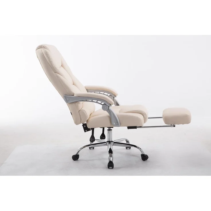 DELUKE® Bürostuhl MIAMI - 118x68x64, Creme Kunstleder Metall in Chromoptik Gestell ergonomische Bürostühle Homeoffice Stuhl mit Rollen – Bild 3