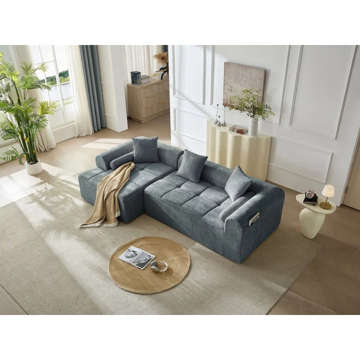 Sinaopus Ecksofa Modulares Sofa aus Chenille als Ecksofa mit Komfortpolsterung, Großzügiges Lounge Sofa mit tiefem Sitzbereich ohne Montage – Bild 3
