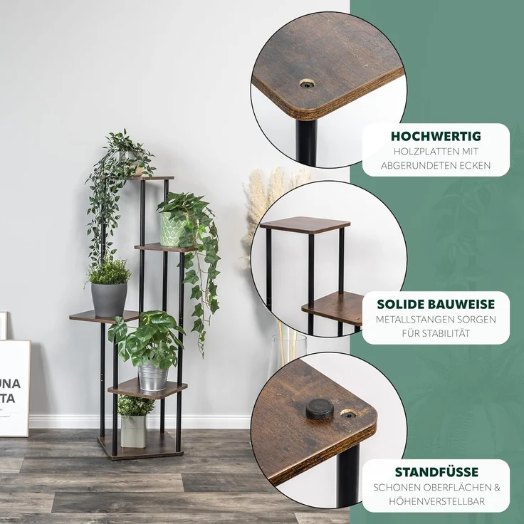 eluno Blumenständer Blumenregal aus FSC-zertifiziertem MDF-Holz und Metall – Bild 4