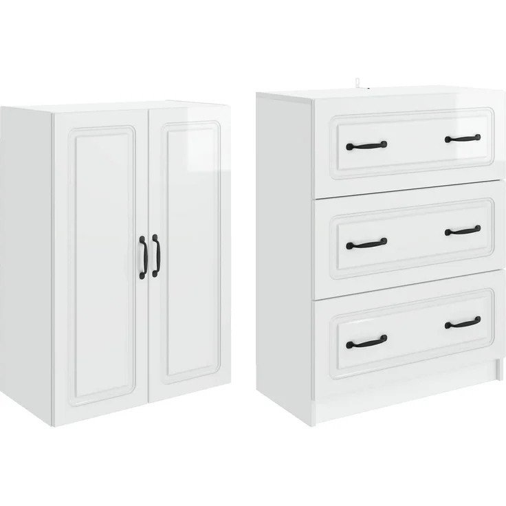 vidaXL Schrankset 2 pcs Hochglanz Weiß 66 x 34,5 x 87 cm Holzwerkstoff 3416965 – Bild 3